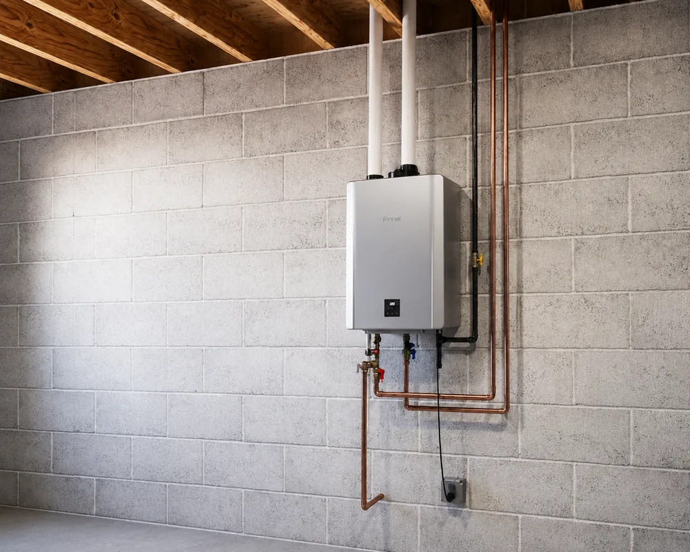 Tankless water heater installed with copper piping in a Western North Carolina home